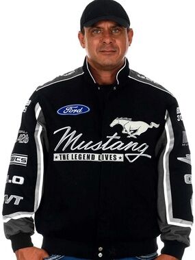 Ford Mustang Racing Jacket JH Design Black Grey Size L Shelby Cobra GT500 Style